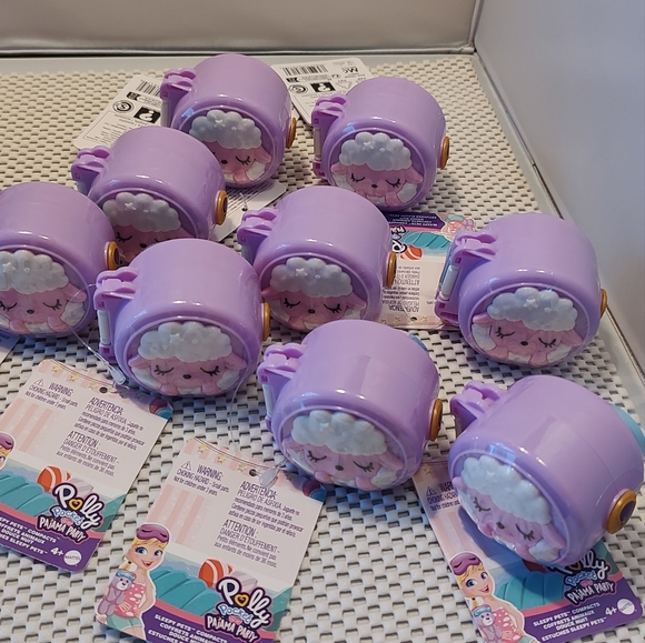 9pcs Polly Pocket Pajama Party Sleepy Pets Compact, Micro Doll & Sheep